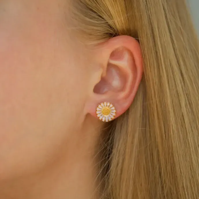 11 - 12 MM marguerit lilla ørestikker i forgyldt sølv - Marie