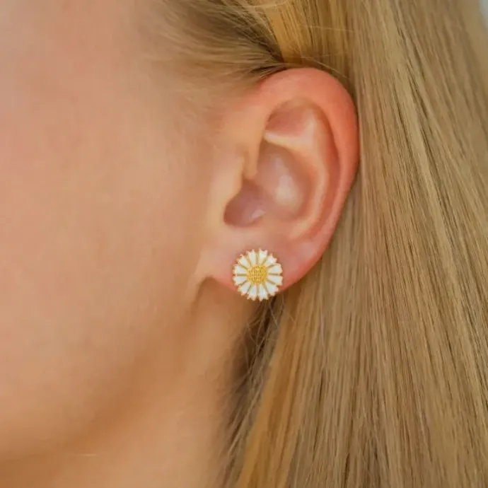 11 - 12 MM marguerit ørestikker i forgyldt sølv - Marie