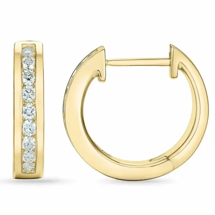 15 mm brillant creoler i 14 karat guld med diamant