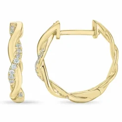 16 mm brillant creoler i 14 karat guld med diamant