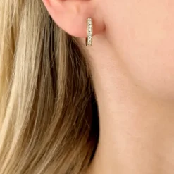 14 mm brillant creoler i 14 karat guld med diamant
