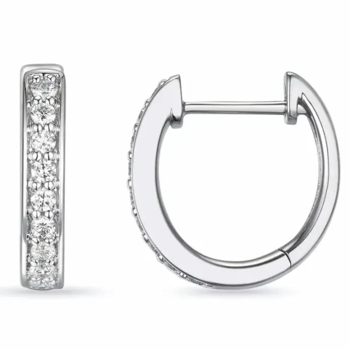 14 mm brillant creoler i 14 karat hvidguld med diamant