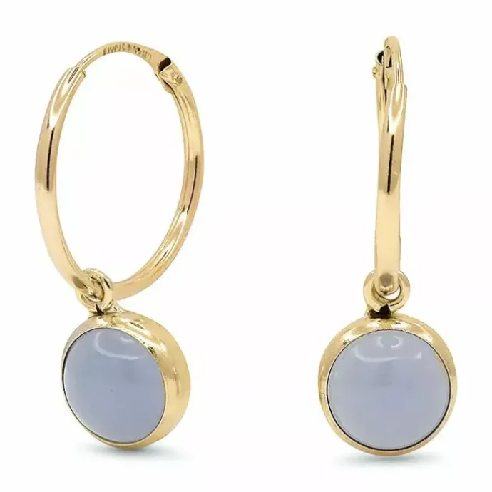 12,5 mm creoler i 9 karat guld med syntetisk calcedon