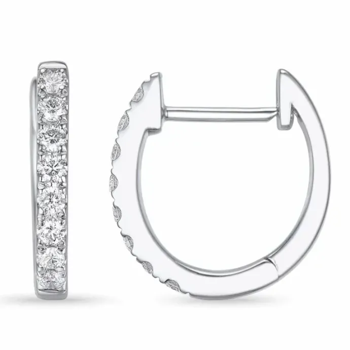 12 mm creoler i 14 karat hvidguld med diamant