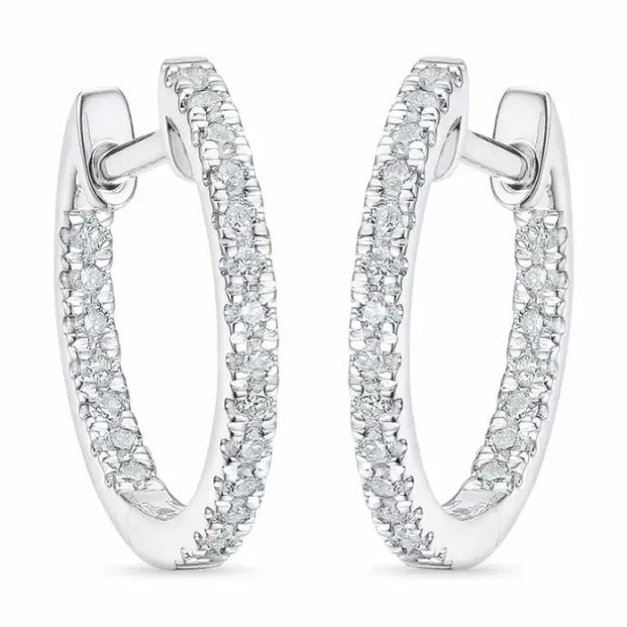 14 mm diamant creoler i 14 karat hvidguld med diamant