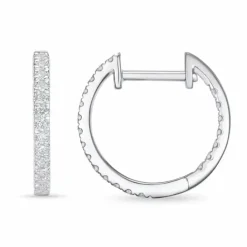 14 mm diamant creoler i 14 karat hvidguld med diamant