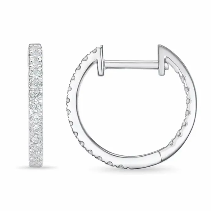 14 mm diamant creoler i 14 karat hvidguld med diamant