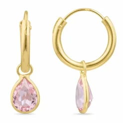 14 mm dråbe pink zirkon creoler i forgyldt sølv