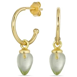 12 mm grøn krystal creoler i forgyldt sølv