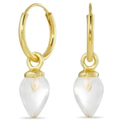 12 mm klar quartz creoler i forgyldt sølv