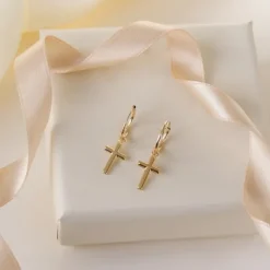 12 mm kors creoler i 9 karat guld