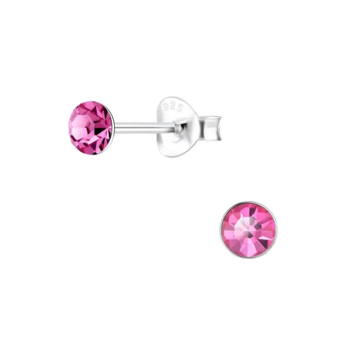 4 mm krystal ørestikker i sølv