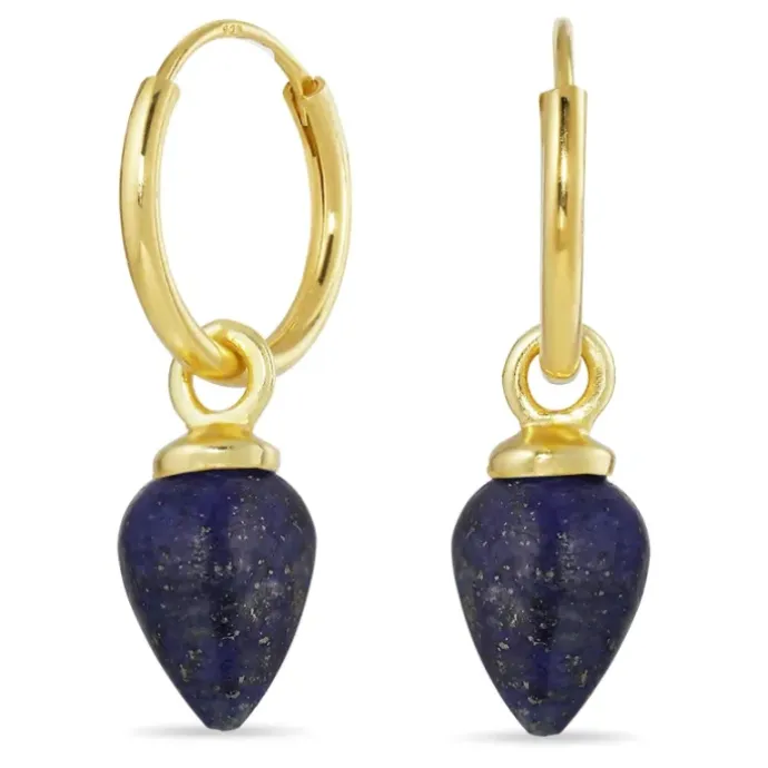 12 mm lapis lazuli creoler i forgyldt sølv