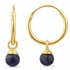 12 mm lapis lazuli creoler i forgyldt sølv