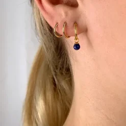 12 mm lapis lazuli creoler i forgyldt sølv
