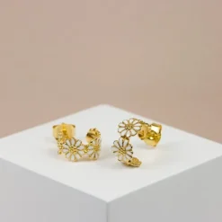 12 mm marguerit creoler i forgyldt sølv - Maggie