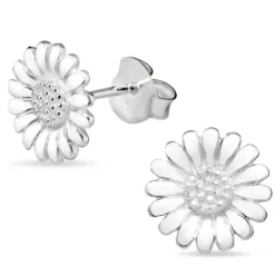 11 mm marguerit hvide ørestikker i sølv - Matilda