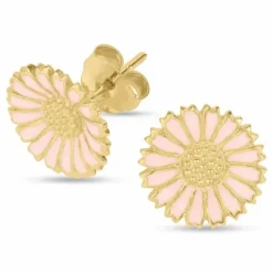 12 mm marguerit pink øreringe i forgyldt sølv - Marie