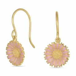 11,5 mm marguerit pink øreringe i forgyldt sølv - Marie