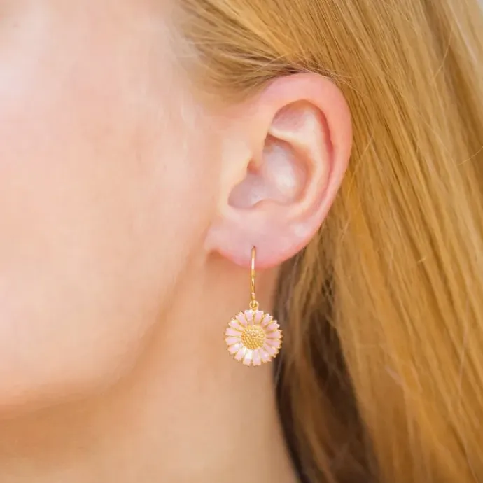 14,5 mm marguerit pink øreringe i forgyldt sølv - Marie