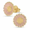 12 mm marguerit pink ørestikker i forgyldt sølv - Marie