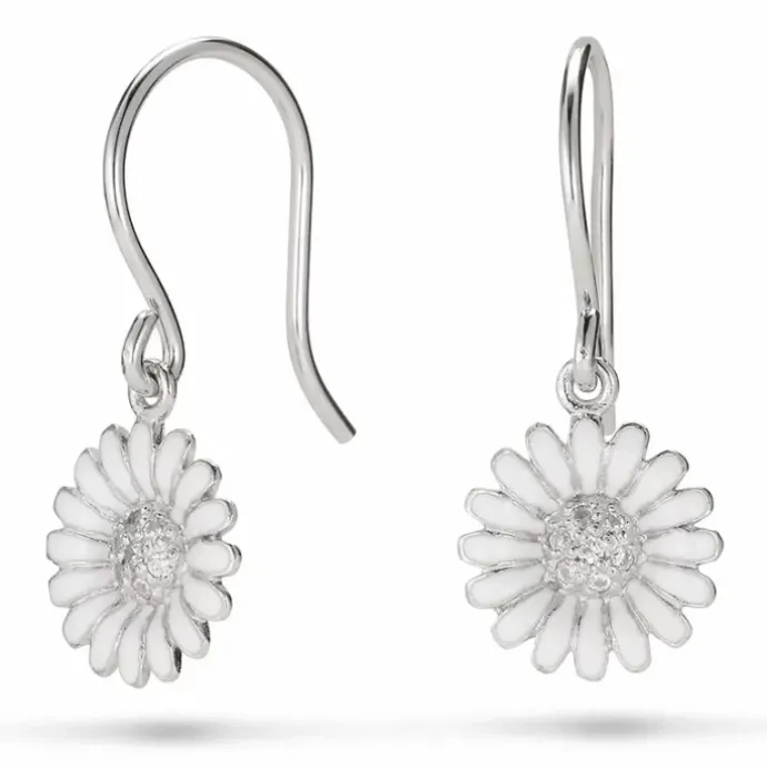 10 mm marguerit øreringe i rhodineret sølv - Matilda