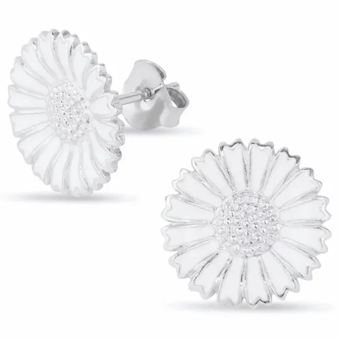15 mm marguerit øreringe i rhodineret sølv - Marie