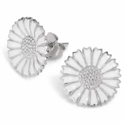 12 mm marguerit øreringe i rhodineret sølv - Marie