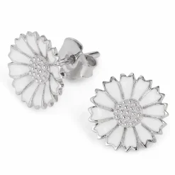 12 mm marguerit ørestikker i rhodineret sølv - Marie