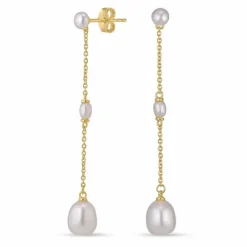 7-7,5 mm perle kæde øreringe i forgyldt sølv