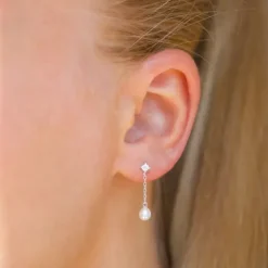 4-4,5 mm perle kæde øreringe i sølv