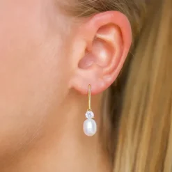 7,5-8 mm perle øreringe i forgyldt sølv