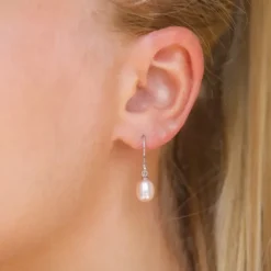 7,5 mm perle øreringe i rhodineret sølv