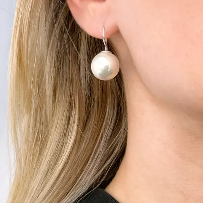 14 mm perle øreringe i sølv