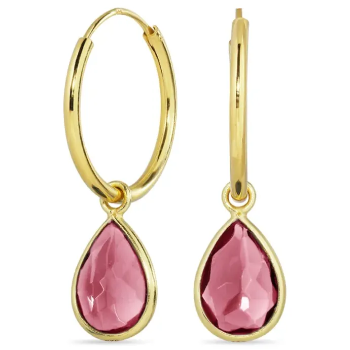 18 mm pink krystal creoler i forgyldt sølv