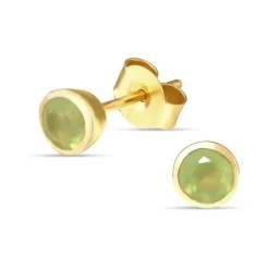 5 mm prehnite ørestikker i forgyldt sølv