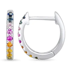 12 mm regnbuefarvede safir creoler i 14 karat hvidguld med safir