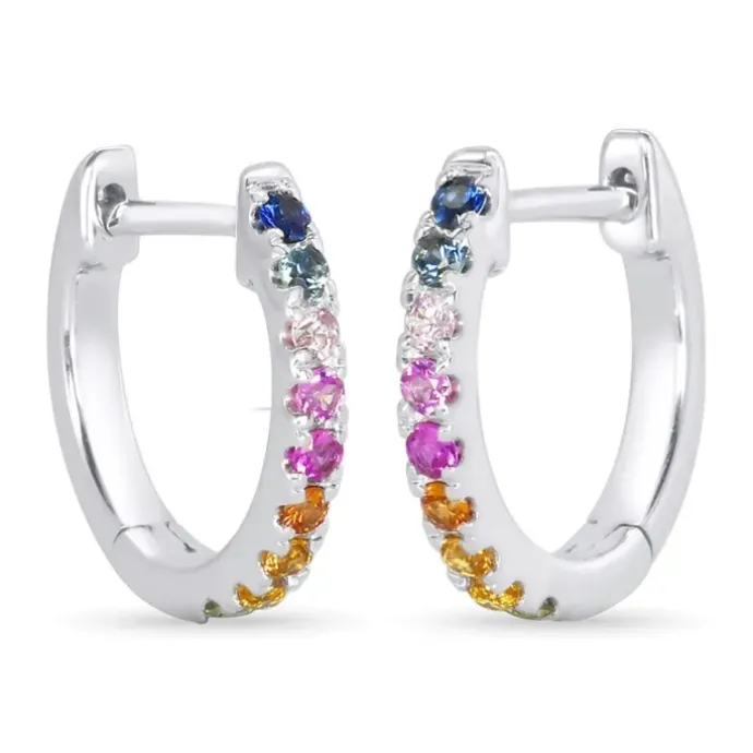 12 mm regnbuefarvede safir creoler i 14 karat hvidguld med safir