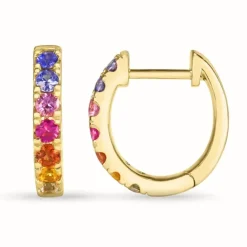 13 mm regnbuefarvede safir creoler i 14 karat guld med safir