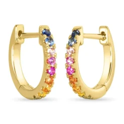 12 mm regnbuefarvede safir creoler i 14 karat guld med safir