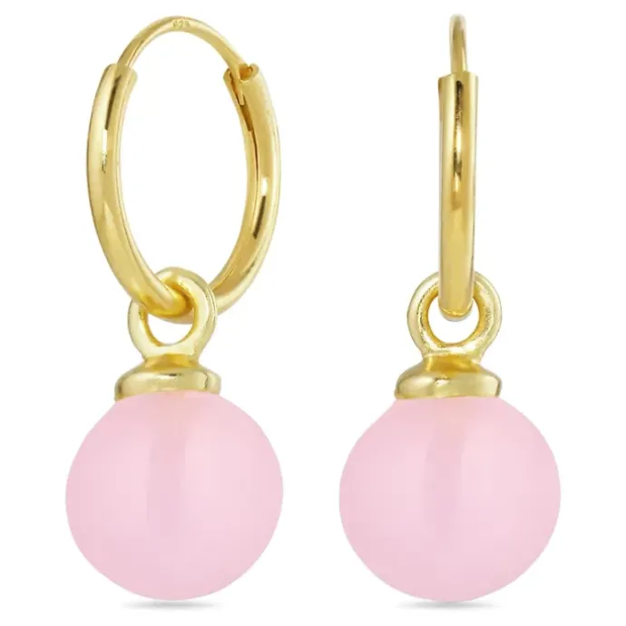 12 mm rosa krystal creoler i forgyldt sølv
