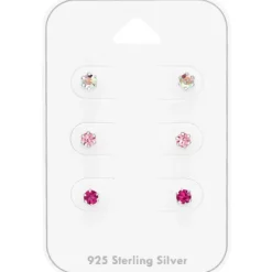 3 mm rosa krystal ørestikker i sølv