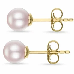 6 mm rosa perleøreringe i 9 karat guld