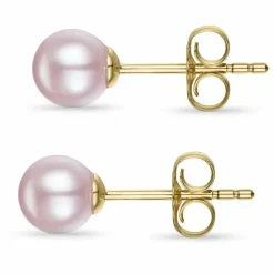 5,5 mm rosa perleøreringe i 14 karat guld