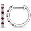 14 mm rubin creoler i 14 karat hvidguld med rubin og diamant