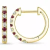 14 mm rubin creoler i 14 karat guld med rubin og diamant