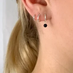 12 mm sorte onyks creoler i sølv