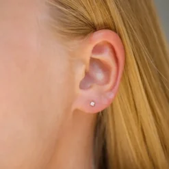 2 mm zirkon ørestikker i 9 karat guld med zirkon