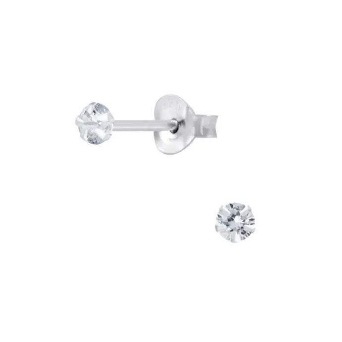 4 mm zirkon ørestikker i sølv