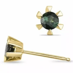 2 x 0,15 ct grønne turmalin solitaireørestikker i 9 karat guld med turmalin